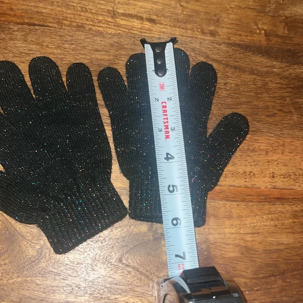Kids hand mittens cold weather gloves black with neon shimmer sparkles One Size